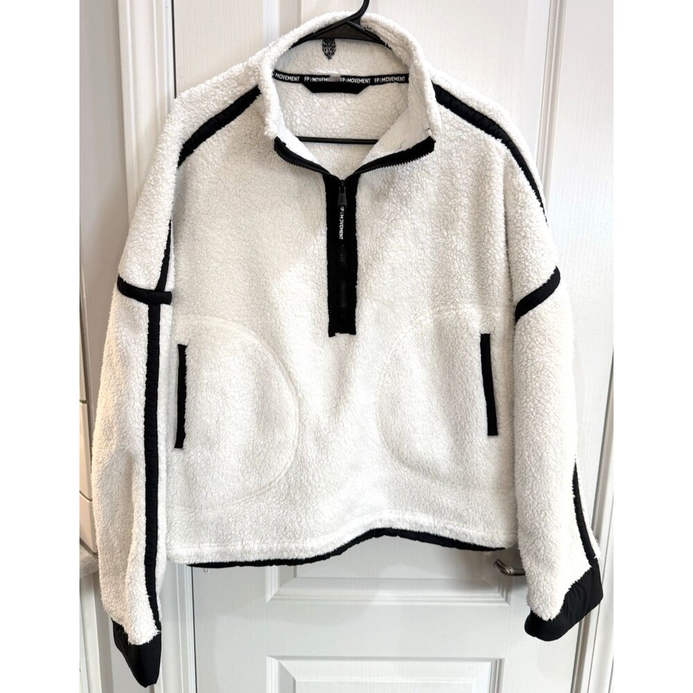 Free People Movement Mountain High 1/2 Zip Cozy White Fleece Pullover L Sweater